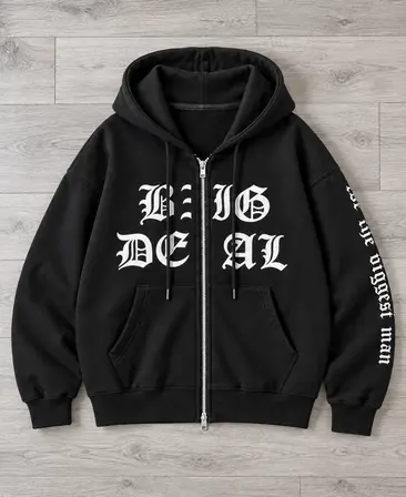 BIG DEAL - ZIP HOODIE — vista sobre madera